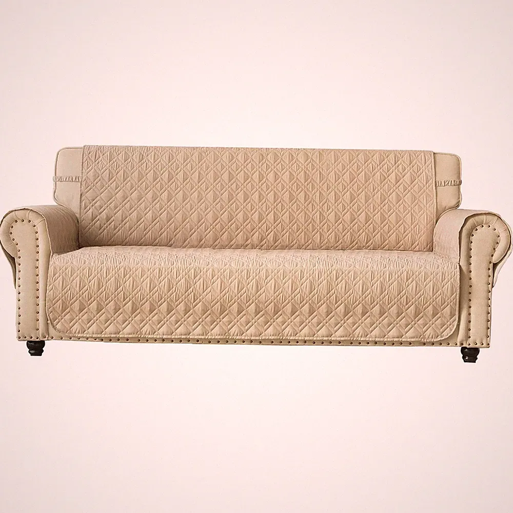 100% Waterproof Couch Sofa Slipcover - Elegant Quilted Protector, Beige 68-Inch