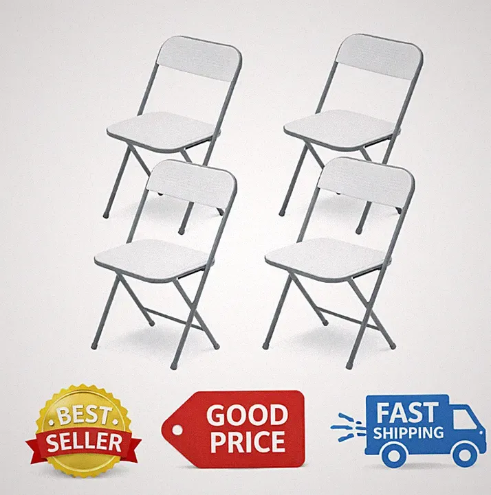 4 Pack Resin Folding Chairs, White Portable Indoor Outdoor Chairs
