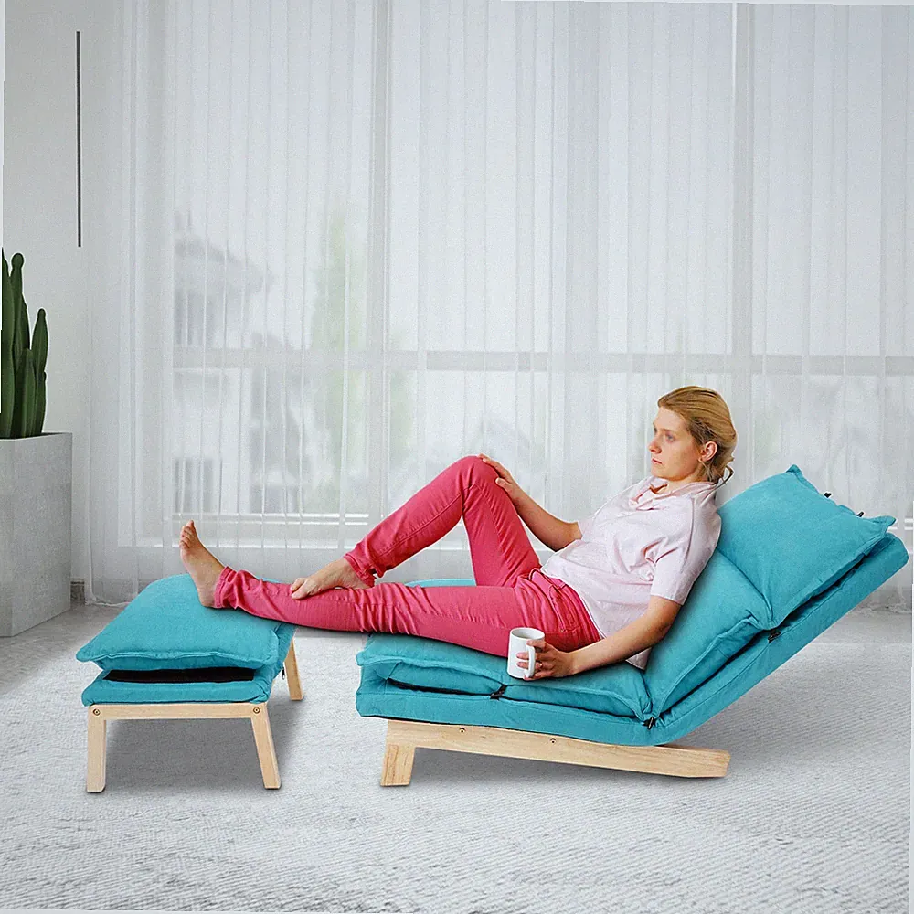 Blue Lounge Chair Single Lazy Sofa Leisure Balcony Adjustable Recliner