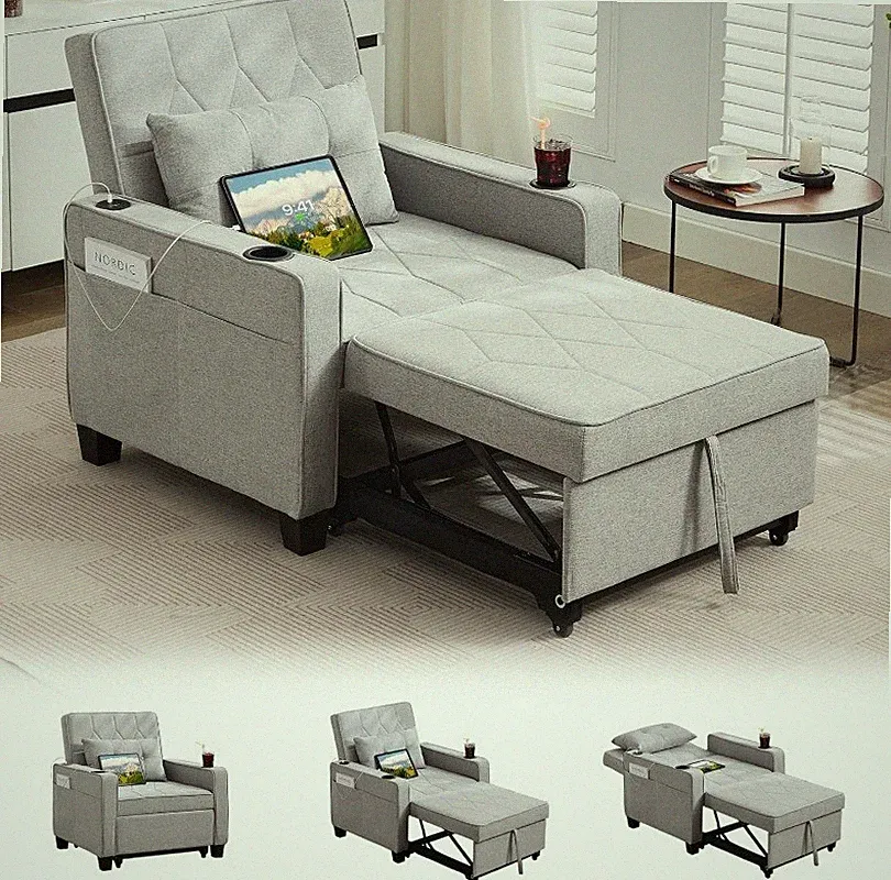 Convertible Sleeper Chair Bed for Adults 3-in-1 Pull Out Sofa USB/Type-C Ports