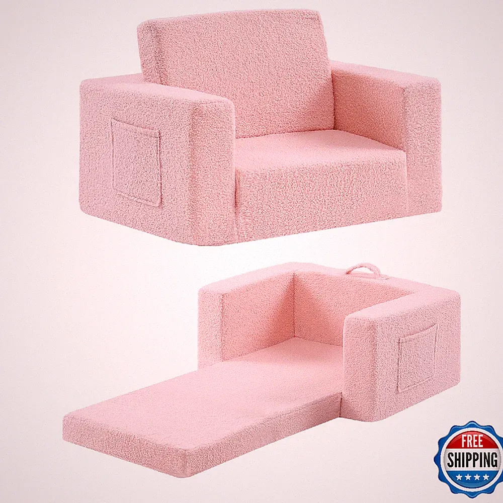 Givjoy Toddler Chair, Sherpa Kids Couch - 2-in-1 Soft Armchair Lounger Bed