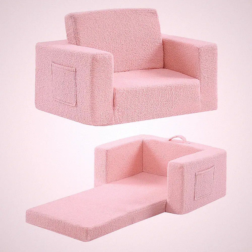 Givjoy Toddler Chair Sherpa Kids Couch, 2-in-1 Soft Armchair Lounger, No Assembl