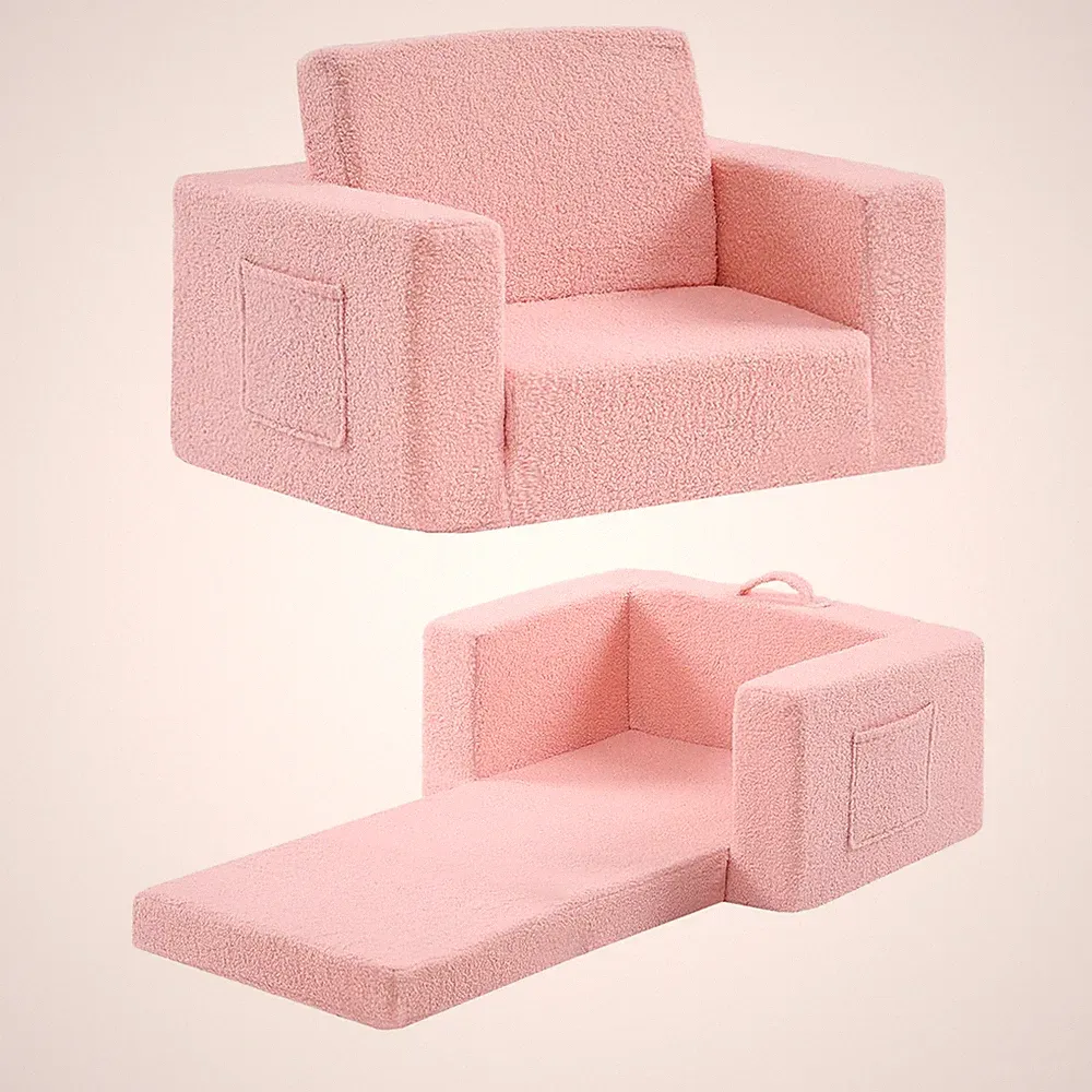 Givjoy Toddler Sherpa 2-in-1 Kids Sofa Couch Armchair Lounger - No Assembly
