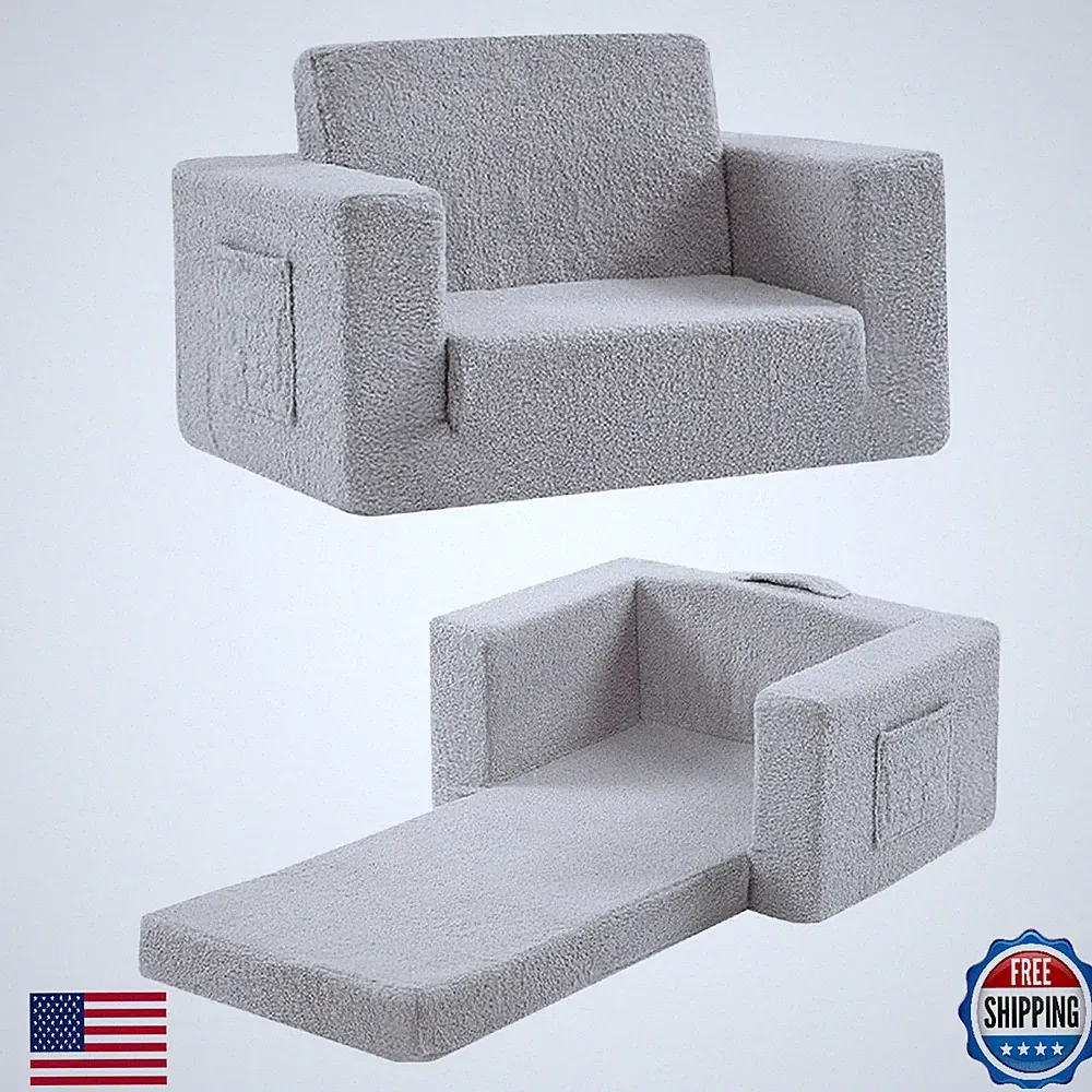 Givjoy Toddler Sherpa 2-in-1 Kids Sofa Couch Chair Lounger, No Assembly