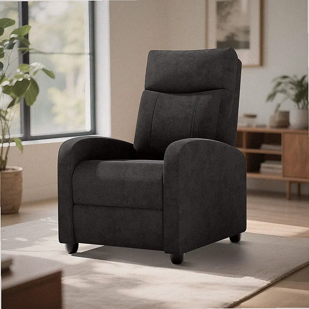 High Back Recliner Chair with Adjustable Footrest & Lumbar Support - Black