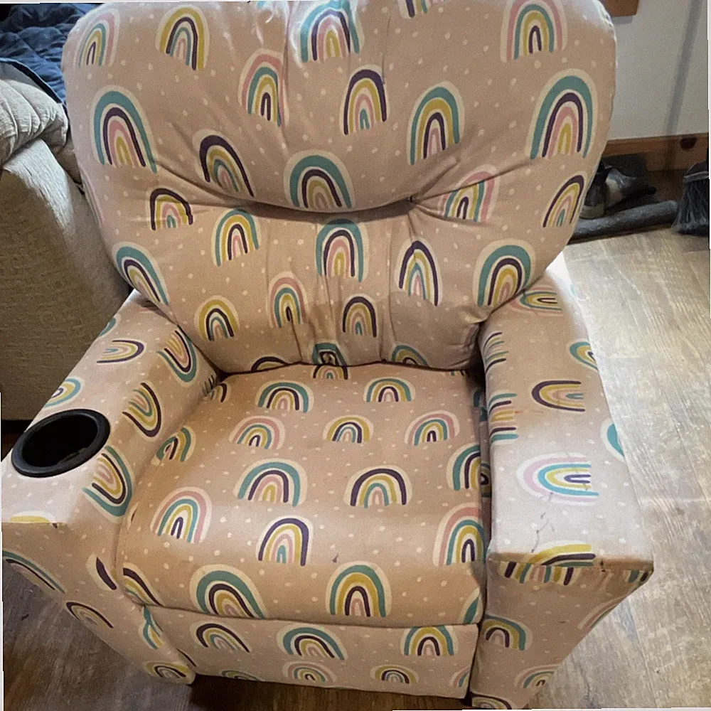 Kids Rainbow Pattern Recliner Chair with Cup Holder Beige Multicolor