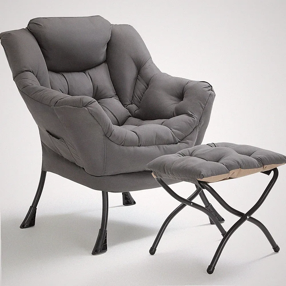Lazy Chair with Ottoman, Upholstered Leisure Sofa Chair with Armrest for Bedroom