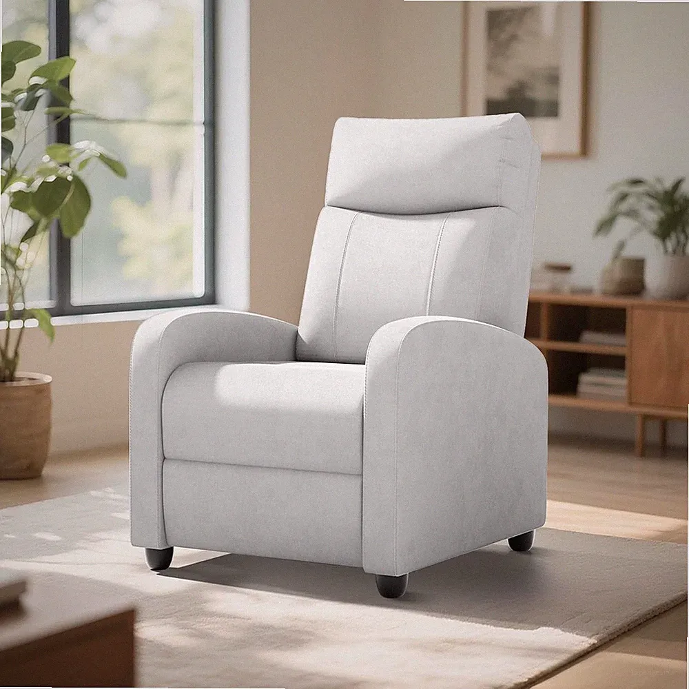 Light Gray High Back Recliner Chair with Adjustable Footrest & Lumbar Support