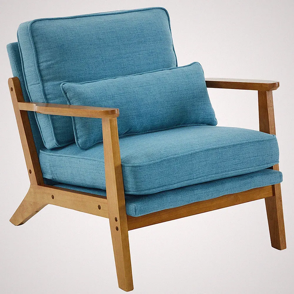Linen-Cotton Navy Blue Upholstered Single Lounge Chair, Indoor Armchair,in stock