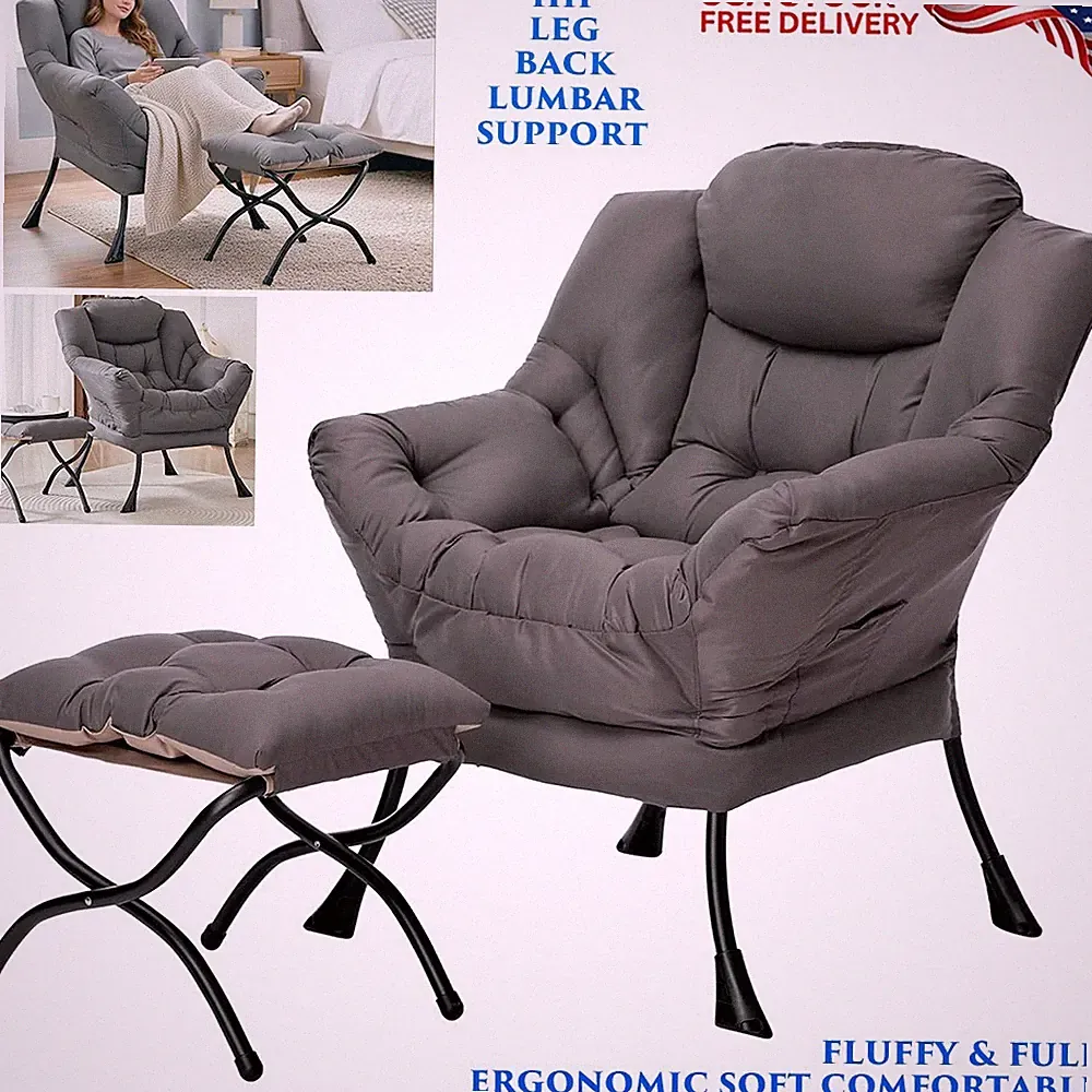 LOUNGE CHAIR WITH OTTOMAN FOLDABLE FOOTSTOOL CUSHIONED LEISURE SOFA ARMCHAIR NEW