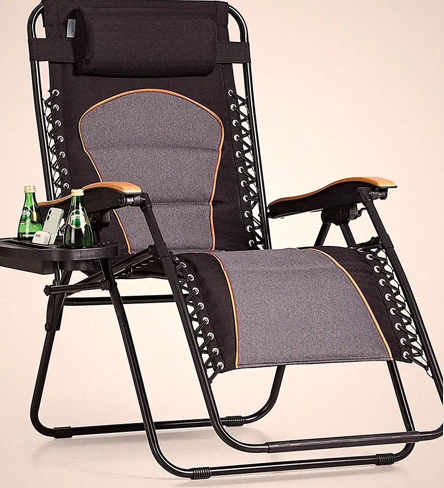Outdoor Recliner Zero Gravity Chairs with Cup Holder Folding Lounge Chaise