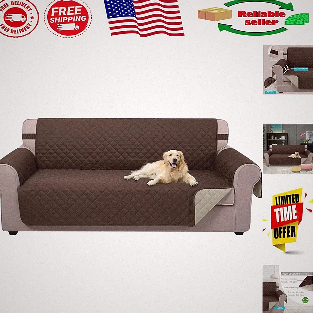 Pet-Friendly Reversible Couch Cover, Stain Resistant, Coffee/Beige for 68" Sofa
