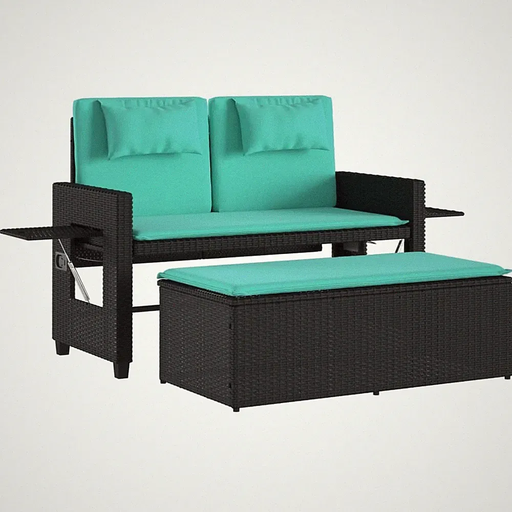 Reclining Patio Bench with Cushions Seating Poly Rattan Brown/Gray/Black vidaXL