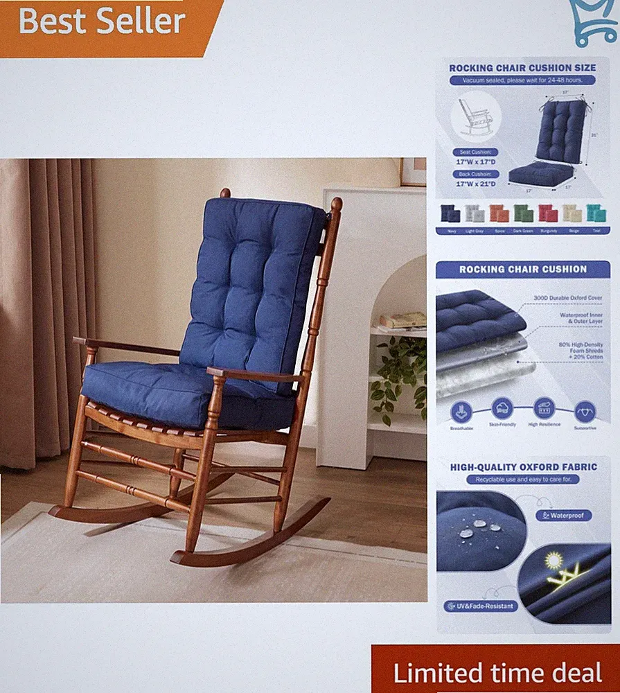 Rocking Chair Cushion Waterproof Fade-Resistant Tufted 17x17 Inch Seats