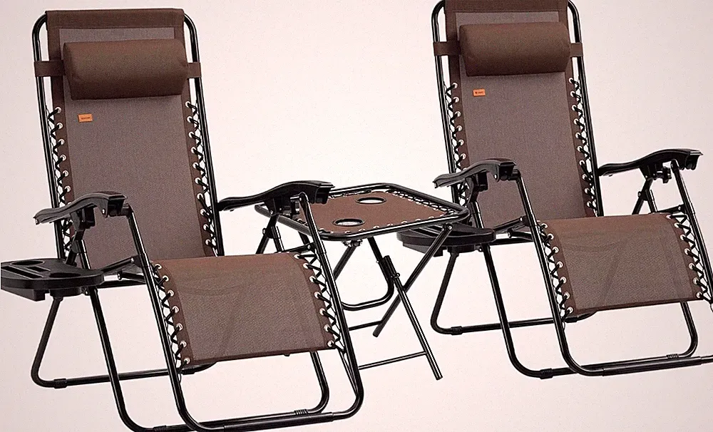 Zero Gravity Chair Set with Side Table, Cupholders & Pillows - Brown